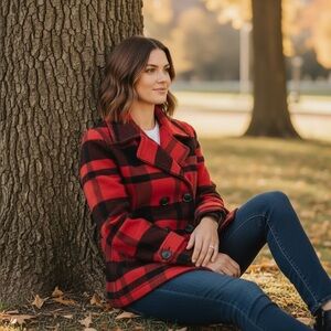 American Eagle Outfitters Red & Black Plaid Jacket Coat